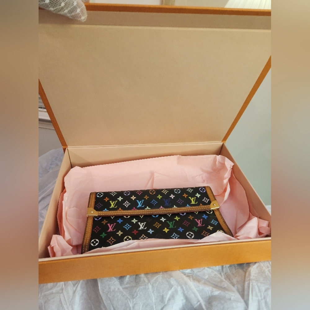 Auth LOUIS VUITTON Black Monogram Multicolor Porte-Tresor International Wallet